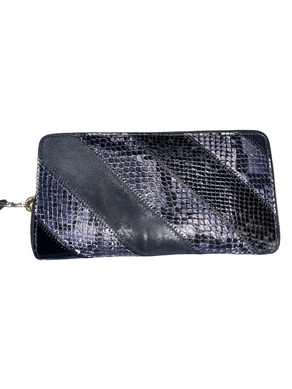 Tory Burch Gemini Link Mixed Snake-Embossed and Suede Continental Zip Wallet